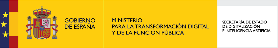 Banner del Gobierno de España que presenta el logotipo del Ministerio para la Transformación Digital y de la Función Pública, junto con la Secretaría de Estado de Digitalización e Inteligencia Artificial.